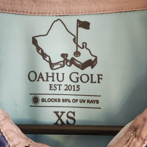 Oahu Golf Shirt Mens XS Blue Brown Camo Pattern Performance Polo Lightweight - Picture 3 of 10